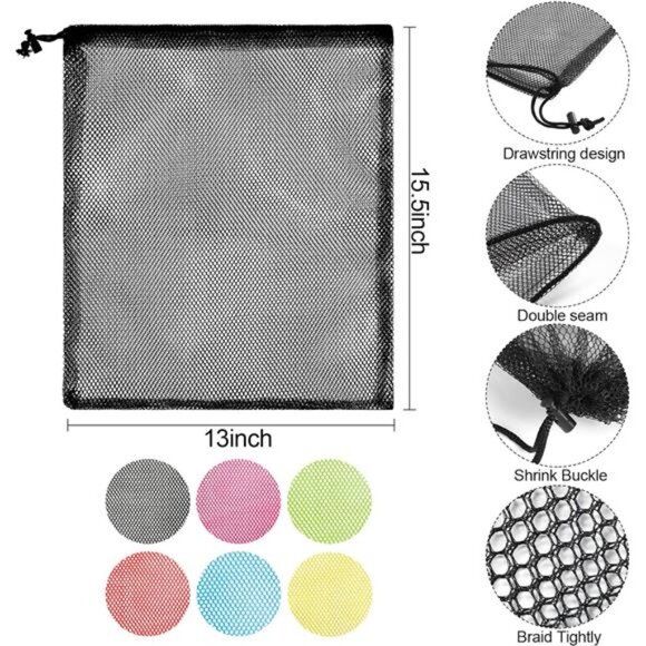 12Pcs Mesh Bag 13"X15.5" Drawstring Gym Bag Nylon Mesh Drawstring Bag with Cord - Picture 3 of 7